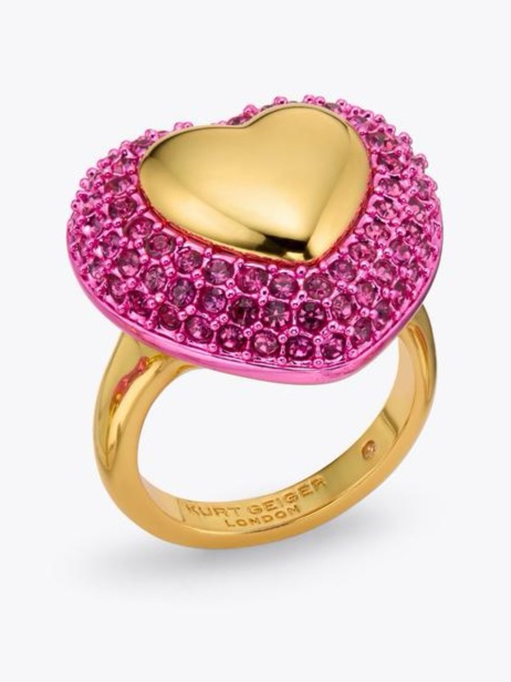 Kurt Geiger Gold Heart Ring with Pink Crystal Pave Size 8
